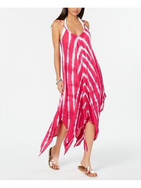 Raviya Womens Tie-dyed Handkerchief-hem Dress Cover-up Hot Pink Size M